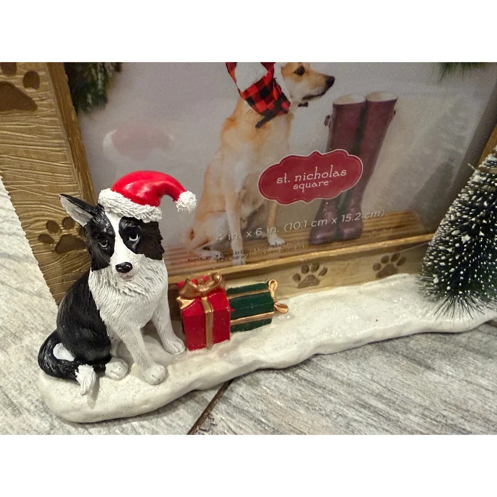 St Nicholas Square Christmas Dog House Picture Frame 4x6 Border Collie 3D Resin